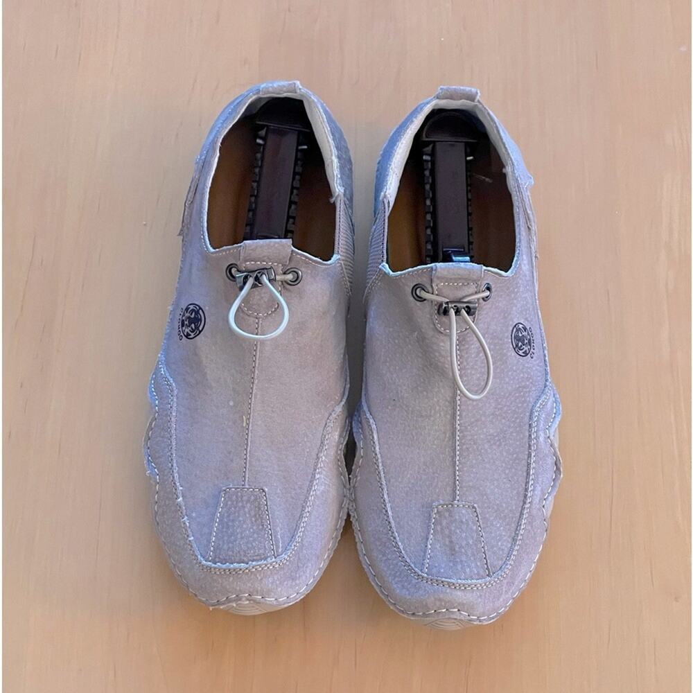 Clohoo Mens Slip-on Genuine Handmade Leather Grey Breathable Low Top Size 8.5